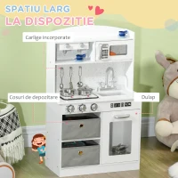 HOMCOM Bucatarie pentru copii 3-6 ani cu lumini realiste si accesorii, MDF si PP, 60,1x31,7x92,9 cm, alb(m-6)