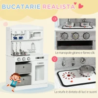 HOMCOM Bucatarie pentru copii 3-6 ani cu lumini realiste si accesorii, MDF si PP, 60,1x31,7x92,9 cm, alb(m-4)