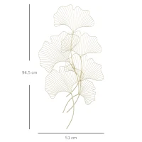 HOMCOM Decor de perete metalic 3D, frunze de ginkgo, auriu 51 x 94,5 cm(m-3)