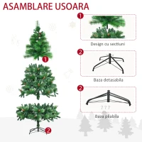 HOMCOM Brad de Craciun impodobit si ignifug pentru interior cu 782 de ramuri si baza metalica, din PE si PVC, Φ116x180 cm, verde(m-6)