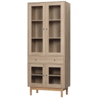 HOMCOM Dulap modern cu usi si sertar, dulap de bucatarie din lemn cu rafturi reglabile si baza inaltata, 76x40x183cm, culoarea lemnului(m-11)