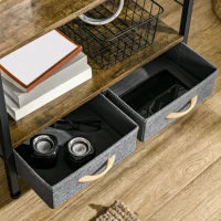 HOMCOM Mobilier biblioteca cu 4 rafturi si 2 sertare pentru sufragerie, birou si dormitor, din PAL, otel si tesatura cu efect de in, 64x27,5x121 cm(m-6)