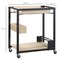 HOMCOM Carrito de Cocina con Ruedas Carro de Servicio con 2 Estantes Caja de Almacenaje y Botellero 64x38x73 cm Roble(m-3)