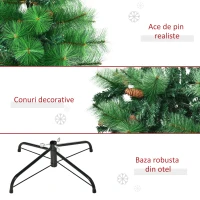 HOMCOM Brad de Craciun impodobit si ignifug pentru interior cu 782 de ramuri si baza metalica, din PE si PVC, Φ116x180 cm, verde(m-7)