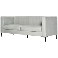 HOMCOM Canapea cu 3 locuri din catifea gri, canapea moderna tapitata cu 5 picioare si lamele pentru sufragerie si living, 199x72x75cm(m-11)