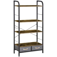 HOMCOM Mobilier biblioteca cu 4 rafturi si 2 sertare pentru sufragerie, birou si dormitor, din PAL, otel si tesatura cu efect de in, 64x27,5x121 cm(m-1)