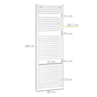 HOMCOM Radiator decorativ pentru baie Incalzitor hidraulic pentru prosoape din otel carbon, calorifer 39 bar, 60x180cm, alb(m-3)