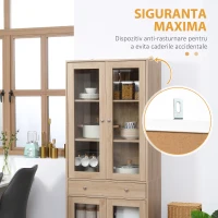 HOMCOM Dulap modern cu usi si sertar, dulap de bucatarie din lemn cu rafturi reglabile si baza inaltata, 76x40x183cm, culoarea lemnului(m-6)