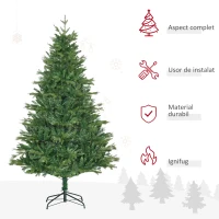 HOMCOM Brad de Craciun decorat si ignifug pentru interior cu 1443 de ramuri si baza metalica, din PE si PVC, Φ120x180 cm, verde(m-4)