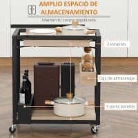 HOMCOM Carrito de Cocina con Ruedas Carro de Servicio con 2 Estantes Caja de Almacenaje y Botellero 64x38x73 cm Roble(m-4)