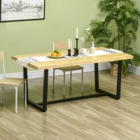 HOMCOM Masa de sufragerie din lemn pentru 6 persoane cu baza din otel si picioare reglabile, 180x90x76cm(m-10)