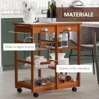 HOMCOM Carrello da Cucina Multiuso in Legno di Pino 74 x 37 x 76cm Marrone Chiaro(m-5)