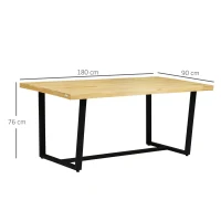 HOMCOM Masa de sufragerie din lemn pentru 6 persoane cu baza din otel si picioare reglabile, 180x90x76cm(m-3)