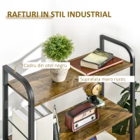 HOMCOM Mobilier biblioteca cu 4 rafturi si 2 sertare pentru sufragerie, birou si dormitor, din PAL, otel si tesatura cu efect de in, 64x27,5x121 cm(m-3)