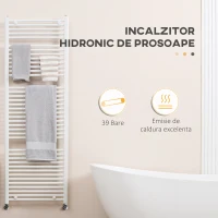HOMCOM Radiator decorativ pentru baie Incalzitor hidraulic pentru prosoape din otel carbon, calorifer 39 bar, 60x180cm, alb(m-4)