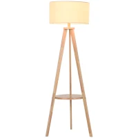HOMCOM lampa podłogowa, lampa stojąca, lampa podłogowa z dodatkową półką, drewno sosnowe + stal + poliester, 54 x 54 x 154 cm (naturalny + kremowy)(m-11)