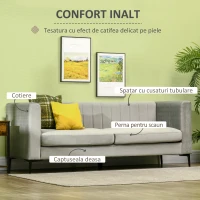 HOMCOM Canapea cu 3 locuri din catifea gri, canapea moderna tapitata cu 5 picioare si lamele pentru sufragerie si living, 199x72x75cm(m-4)
