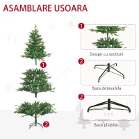 HOMCOM Brad de Craciun decorat si ignifug pentru interior cu 1443 de ramuri si baza metalica, din PE si PVC, Φ120x180 cm, verde(m-7)