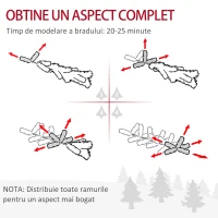HOMCOM Brad de Craciun impodobit si ignifug pentru interior cu 782 de ramuri si baza metalica, din PE si PVC, Φ116x180 cm, verde(m-5)