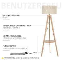 HOMCOM lampa podłogowa, lampa stojąca, lampa podłogowa z dodatkową półką, drewno sosnowe + stal + poliester, 54 x 54 x 154 cm (naturalny + kremowy)(m-4)