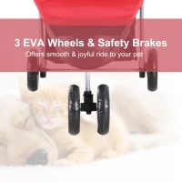 PawHut Pet Travel Stroller Cat Dog Pushchair Trolley Puppy Jogger Foldable Carrier Zipper Entry Three Wheels (Red)(m-4)