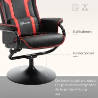 Vinsetto Relaxsessel mit Hocker, Fernsehsessel, Polstersessel im Spiel-Stil, Gamingstuhl mit Liegefunktion, 130° neigbar, für Videoraum, Freizeitraum, Schwarz+Rot, 67 x 82,5 x 103 cm(m-6)