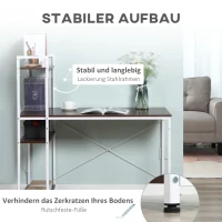 HOMCOM Schreibtisch Küchentisch Computertisch mit Bücherregal Arbeitstisch Bürotisch mit Regal Weiß 120x64x121cm(m-6)