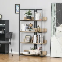 HOMCOM Estante de 4 Níveis Estante com Espaço de Armazenamento e Sistema Anti-Tombo 90x39x160cm Preto e Carvalho(m-2)
