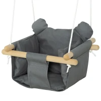 Outsunny Babyschaukel Kinderschaukel mit Sitzkissen Kleinkindschaukel Babysitz längenverstellbare Seile Baumwolle Hartholz Grau 40 x 40B x 180H cm(m-11)