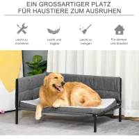 PawHut Hundesofa mit 2 Kissen Hundebett mit Metallgestell Hundecouch Haustierbett Hundematte für große Hunde bis zu 35 kg atmungsaktiv Grau 93,5 x 69 x 48,5 cm(m-4)