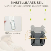 Outsunny Babyschaukel Kinderschaukel mit Sitzkissen Kleinkindschaukel Babysitz längenverstellbare Seile Baumwolle Hartholz Grau 40 x 40B x 180H cm(m-5)