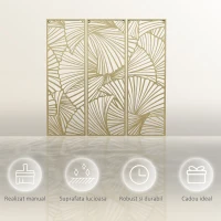 HOMCOM Decor de perete din metal , 3 piese, frunze aurii, 30 x 90 cm(m-4)