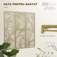 HOMCOM Decor de perete din metal , 3 piese, frunze aurii, 30 x 90 cm(m-3)