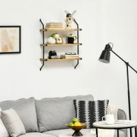 HOMCOM Libreria Moderna Sospesa a Scaletta in Legno e Metallo, 51x15x63.5cm, Naturale(m-2)