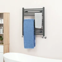 HOMCOM Curved Heated Towel Rail, Hydronic Bathroom Ladder Radiator Towel Warmer For Central Heating 600mm x 700mm, Grey(m-10)