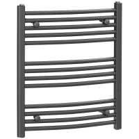 HOMCOM Curved Heated Towel Rail, Hydronic Bathroom Ladder Radiator Towel Warmer For Central Heating 600mm x 700mm, Grey(m-1)