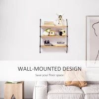 HOMCOM Libreria Moderna Sospesa a Scaletta in Legno e Metallo, 51x15x63.5cm, Naturale(m-4)