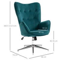 Homcom Fotoliu Catifea Albastra – Pivotant cu Cotiere & Reglabil(m-3)