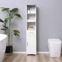 kleankin Tall Bathroom Storage Cabinet with 3 Tier Shelf, Cupboard, Drawer, Door, Freestanding Linen Tower, Slim Side Organizer, White(m-2)