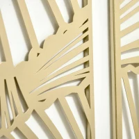 HOMCOM Decor de perete din metal , 3 piese, frunze aurii, 30 x 90 cm(m-7)