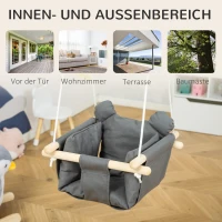 Outsunny Babyschaukel Kinderschaukel mit Sitzkissen Kleinkindschaukel Babysitz längenverstellbare Seile Baumwolle Hartholz Grau 40 x 40B x 180H cm(m-7)