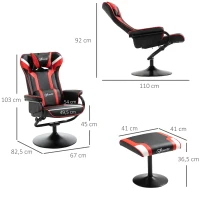 Vinsetto Relaxsessel mit Hocker, Fernsehsessel, Polstersessel im Spiel-Stil, Gamingstuhl mit Liegefunktion, 130° neigbar, für Videoraum, Freizeitraum, Schwarz+Rot, 67 x 82,5 x 103 cm(m-3)