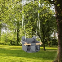 Outsunny Babyschaukel Kinderschaukel mit Sitzkissen Kleinkindschaukel Babysitz längenverstellbare Seile Baumwolle Hartholz Grau 40 x 40B x 180H cm(m-2)