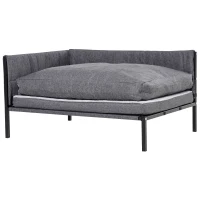 PawHut Hundesofa mit 2 Kissen Hundebett mit Metallgestell Hundecouch Haustierbett Hundematte für große Hunde bis zu 35 kg atmungsaktiv Grau 93,5 x 69 x 48,5 cm(m-11)