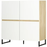 HOMCOM Dulap multifunctional cu 4 usi patrate, bufet modern pentru bucatarie, hol, dormitor, 100x41,5x107cm, alb(m-11)