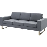 HOMCOM Canapea in 3 Locuri cu Perne in Tesatura de Lin Gri inchis, 200x82x78cm(m-1)