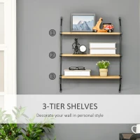 HOMCOM Libreria Moderna Sospesa a Scaletta in Legno e Metallo, 51x15x63.5cm, Naturale(m-6)