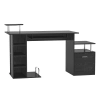 HOMCOM Office Workstation 152Lx60Wx88H cm W/Drawer, Shelves-Black(m-1)