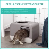 Pawhut Katzentoilette mit Haube 2 Ausgänge Haustiertoilette Katzenklo herausnehmbare Bodenwanne Grau 53 x 40 x 40 cm(m-5)