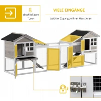 PawHut konijnenhok combinatie konijnenhok XXL hok voor cavia's met vrijloop oprit twee verdiepingen voor 2-4 konijnen dennenhout asfalt 259 x 64 x 92 cm(m-6)